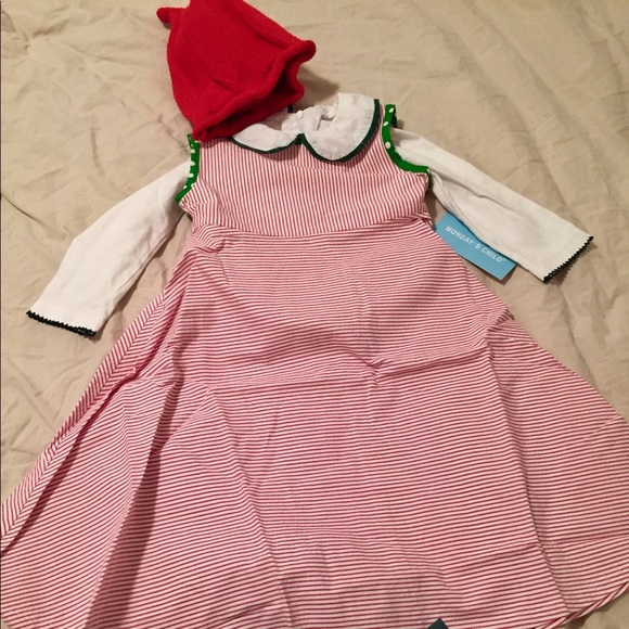NWT Girl 2T, 3T Red Striped A-line Christmas Dress - Picture 2 of 7